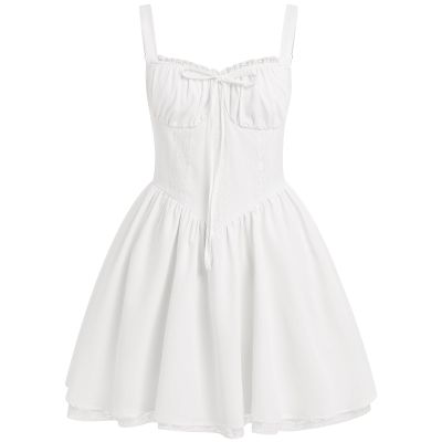 ABEWIP Corset Dresses for Women Spaghetti Straps Short Mini Floral Lace Bustier Dress Summer Boho Sundress White XL