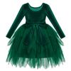 ABEHIK Toddler Girls Christmas Velvet Dress Long Sleeve Handkerchief Hem Tulle Tutu Dress Fall Winter Ruffle Princess Wedding Bowknot Flower Girl Dresses 1st Birthday Party Outfits Green 2-3 Years view 1