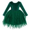 ABEHIK Toddler Girls Christmas Velvet Dress Long Sleeve Handkerchief Hem Tulle Tutu Dress Fall Winter Ruffle Princess Wedding Bowknot Flower Girl Dresses 1st Birthday Party Outfits Green 2-3 Years view 2