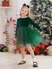 ABEHIK Toddler Girls Christmas Velvet Dress Long Sleeve Handkerchief Hem Tulle Tutu Dress Fall Winter Ruffle Princess Wedding Bowknot Flower Girl Dresses 1st Birthday Party Outfits Green 2-3 Years view 3