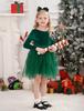 ABEHIK Toddler Girls Christmas Velvet Dress Long Sleeve Handkerchief Hem Tulle Tutu Dress Fall Winter Ruffle Princess Wedding Bowknot Flower Girl Dresses 1st Birthday Party Outfits Green 2-3 Years view 4