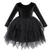 ABEHIK Baby Girls Velvet Tutu Dress Long Sleeve Handkerchief Hem Christmas Tulle Dresses Fall Winter Princess Clothes Wedding Bowknot Flower Girl Dresses 1st Birthday Party Outfits Black 4-5 Years view 2