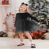 ABEHIK Baby Girls Velvet Tutu Dress Long Sleeve Handkerchief Hem Christmas Tulle Dresses Fall Winter Princess Clothes Wedding Bowknot Flower Girl Dresses 1st Birthday Party Outfits Black 4-5 Years view 3