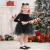 ABEHIK Baby Girls Velvet Tutu Dress Long Sleeve Handkerchief Hem Christmas Tulle Dresses Fall Winter Princess Clothes Wedding Bowknot Flower Girl Dresses 1st Birthday Party Outfits Black 4-5 Years view 4