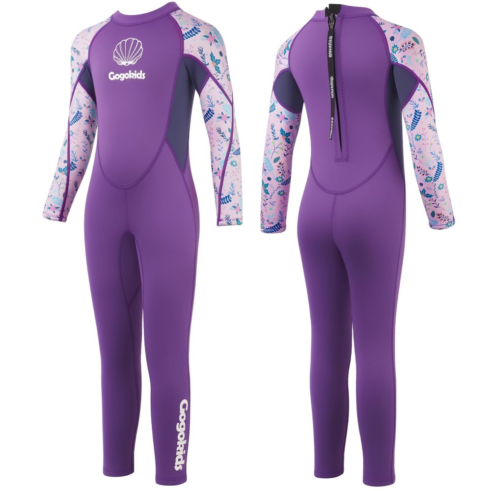 Gogokids Kids Wetsuit, Youth 2.5mm Neoprene Thermal Full Wet Suits, Girls Long Sleeve Back Zip Sun Protection Swimsuits for Water Sports, Diving, Swimming, Surfing Lessons, Keep Warm