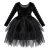 ABEHIK Baby Girls Velvet Tutu Dress Long Sleeve Handkerchief Hem Christmas Tulle Dresses Fall Winter Princess Clothes Wedding Bowknot Flower Girl Dresses 1st Birthday Party Outfits Black 5-6 Years view 1