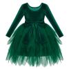 ABEHIK Toddler Girls Christmas Velvet Dress Long Sleeve Handkerchief Hem Tulle Tutu Dress Fall Winter Ruffle Princess Wedding Bowknot Flower Girl Dresses 1st Birthday Party Outfits Green 4-5 Years