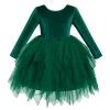 ABEHIK Toddler Girls Christmas Velvet Dress Long Sleeve Handkerchief Hem Tulle Tutu Dress Fall Winter Ruffle Princess Wedding Bowknot Flower Girl Dresses 1st Birthday Party Outfits Green 4-5 Years view 2
