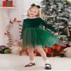 ABEHIK Toddler Girls Christmas Velvet Dress Long Sleeve Handkerchief Hem Tulle Tutu Dress Fall Winter Ruffle Princess Wedding Bowknot Flower Girl Dresses 1st Birthday Party Outfits Green 4-5 Years view 3