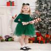 ABEHIK Toddler Girls Christmas Velvet Dress Long Sleeve Handkerchief Hem Tulle Tutu Dress Fall Winter Ruffle Princess Wedding Bowknot Flower Girl Dresses 1st Birthday Party Outfits Green 4-5 Years view 4