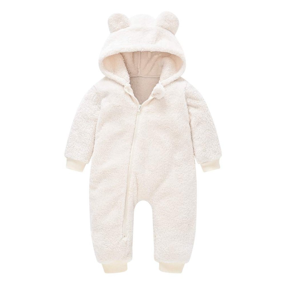 AIMAOMI Newborn Baby Bear Onesi Baby Warm Snowsuit Jumpsuit Warm Hooded Outfits Double Line Design Baby Winter (White, 12-18 Months)