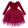 ABEHIK Toddler Girls Christmas Velvet Dress Long Sleeve Handkerchief Hem Tulle Tutu Dress Fall Winter Ruffle Princess Wedding Bowknot Flower Girl Dresses 1st Birthday Party Outfits Red 5-6 Years view 2