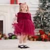 ABEHIK Toddler Girls Christmas Velvet Dress Long Sleeve Handkerchief Hem Tulle Tutu Dress Fall Winter Ruffle Princess Wedding Bowknot Flower Girl Dresses 1st Birthday Party Outfits Red 5-6 Years view 3