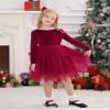 ABEHIK Toddler Girls Christmas Velvet Dress Long Sleeve Handkerchief Hem Tulle Tutu Dress Fall Winter Ruffle Princess Wedding Bowknot Flower Girl Dresses 1st Birthday Party Outfits Red 5-6 Years view 4