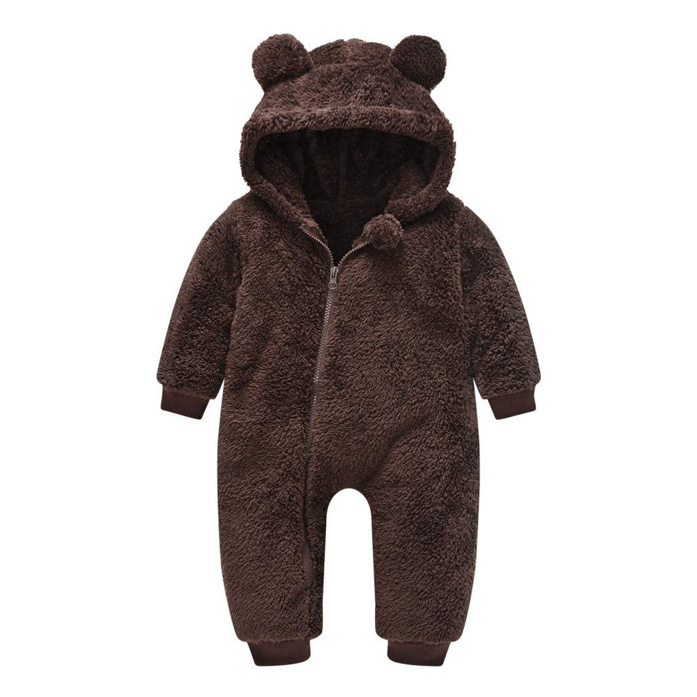 AIMAOMI Newborn Baby Bear Onesi Baby Warm Snowsuit Jumpsuit Warm Hooded Outfits Double Line Design Baby Winter (Coffee, 6-12 Months)