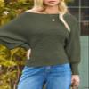 Dokotoo Sweaters for Women 2024 Fall Lightweight Oversized Teacher Outfits Off The Shoulder Sweater Winter Batwing Tops Clothes for Womens Trendy Ladies Sexy Winter Fall Fashion Jungle Green view 4