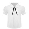FEESHOW Girls Kids Short Sleeve Button Down Shirts Blouse with Bowknot School Uniform Tops Type A 7-8 Years view 1