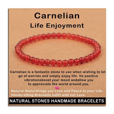 AD Beads Handmade Gemstone Stretch Elastic Bracelet Crystal Healing Reiki Nature's Beauty and Spiritual Essence Unisex (6mm, Carnelian (Life Enjoyment))