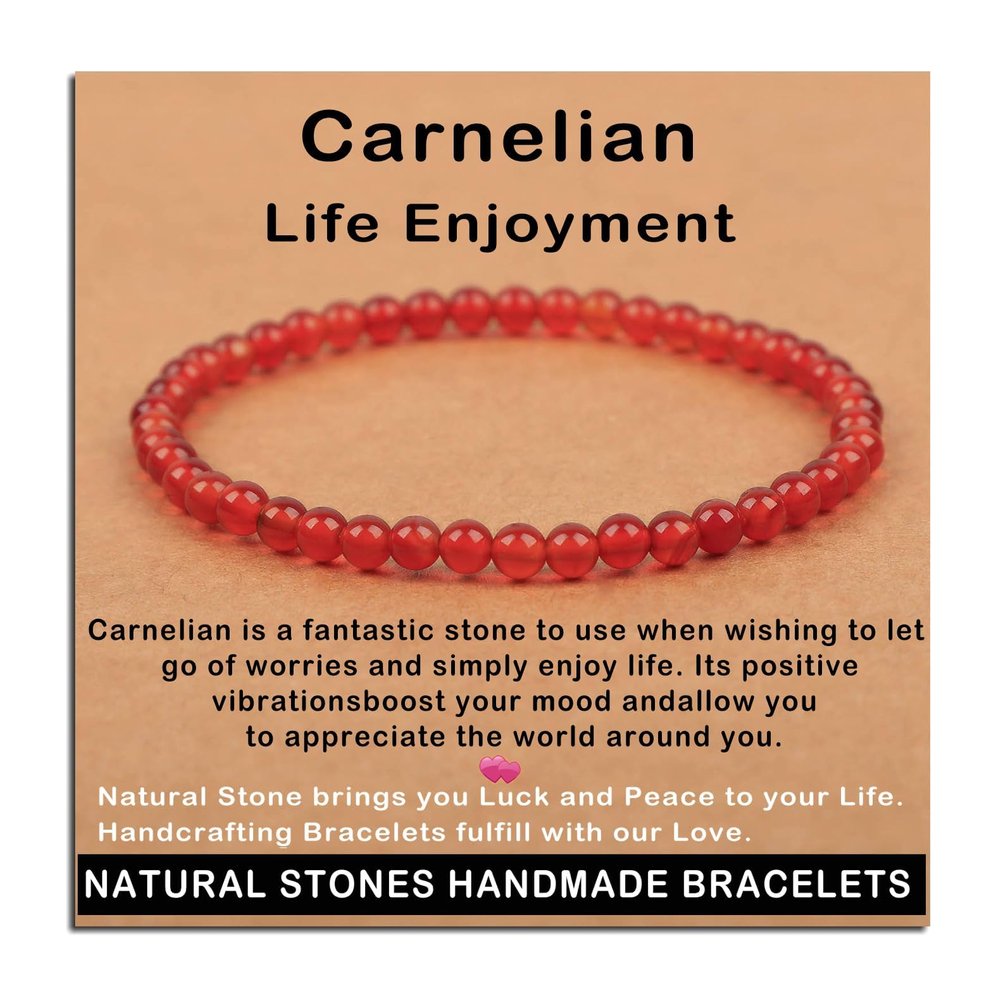 AD Beads Handmade Gemstone Stretch Elastic Bracelet Crystal Healing Reiki Nature's Beauty and Spiritual Essence Unisex (6mm, Carnelian (Life Enjoyment))