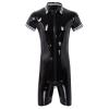 Mens Latex Bodysuit Mens Full Body Leotard Long Sleeves Unitard Faux Leather Bodysuit Full Zipper Black view 1