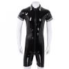 Mens Latex Bodysuit Mens Full Body Leotard Long Sleeves Unitard Faux Leather Bodysuit Full Zipper Black view 2