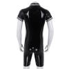 Mens Latex Bodysuit Mens Full Body Leotard Long Sleeves Unitard Faux Leather Bodysuit Full Zipper Black view 3