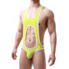 Men's Leotard Bodysuit Stretch Wrestling Singlet Jumpsuit Thong One-Piece G-String Underwear Hollow Out Yellow view 1