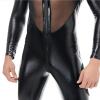 Men's Sexy Latex Lace Net Yarn Stitching Catsuit Leather Jumpsuit Full Body Bodysuit Wet Look Clubwear Clothing Black view 3