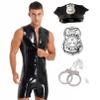 YiZYiF Mens Police Officer Cosplay Outfits Zipper Bodysuit Adult Halloween Costume Role Play Uniform Black XX-Large view 1