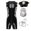 YiZYiF Mens Police Officer Cosplay Outfits Zipper Bodysuit Adult Halloween Costume Role Play Uniform Black XX-Large view 3