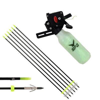 FENJANER Archery 6Pcs Bowfishing Arrows 31.5inch and Bowfishing Reel Kit Solid Fiberglass Arrow with Fish Broadhead for Recurve Bow and Compound Bow Fishing Hunting (6Pcs Arrows + 1 Bowfishing Reel)