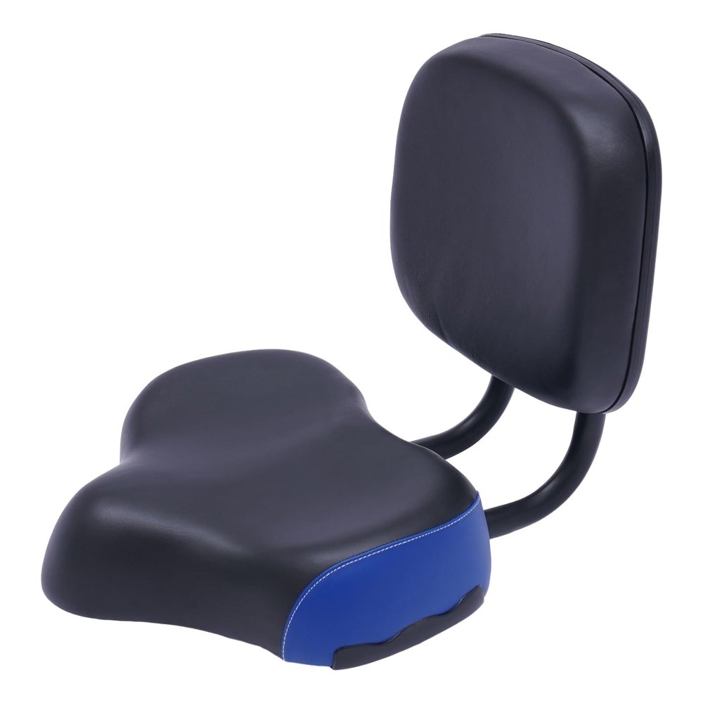 Extra Wide Bike Seat with Backrest and Comfortable Ergonomic Design for Men and Women - Adjustable Height Leather Saddle Pad for eBike, Tricycle, and Big Bikes (Blue)