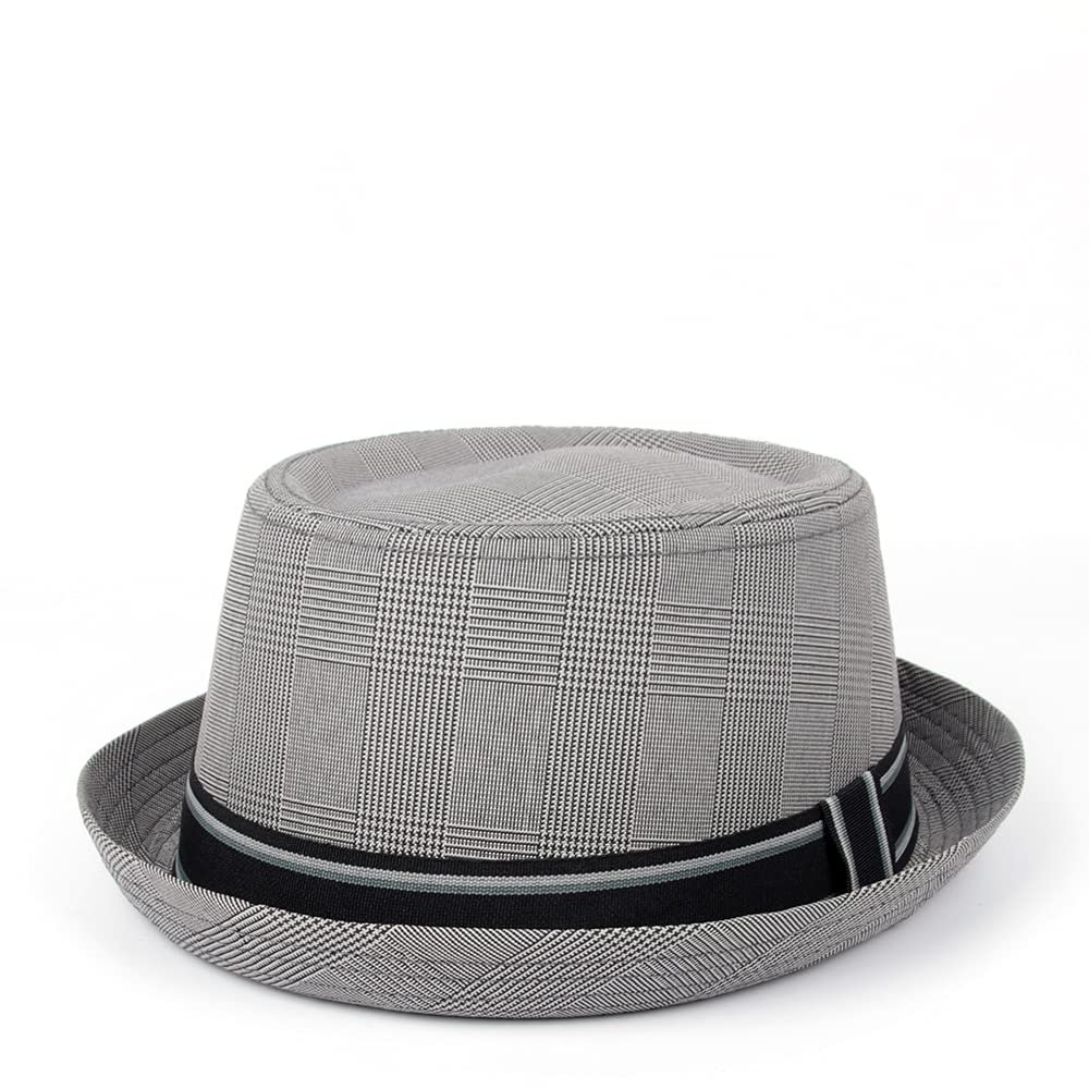 1pc Dad Bowler Porkpie Jazz Hat Fedora Hat Flat Pork Pie Hat for Gentleman Fengyan Sun Hats(Light Gray,58CM)