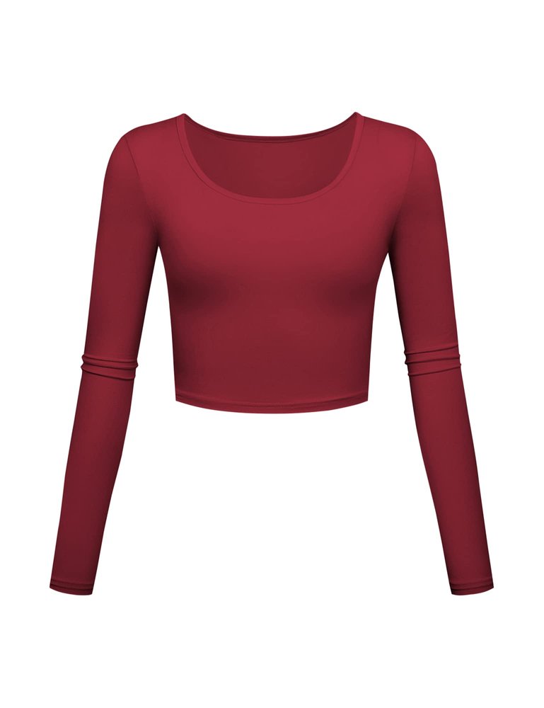 Long Sleeve Crop Tops for Women Workout Basic Clothes for Teen Ladies Fitted Slim Scoop Neck Cute Yoga Shirts (Red, X-Small)