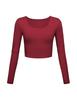 Long Sleeve Crop Tops for Women Workout Basic Clothes for Teen Ladies Fitted Slim Scoop Neck Cute Yoga Shirts (Red, X-Small) view 1