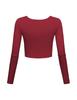 Long Sleeve Crop Tops for Women Workout Basic Clothes for Teen Ladies Fitted Slim Scoop Neck Cute Yoga Shirts (Red, X-Small) view 3