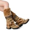 SACFOF Mid Calf Boots for Women,Winter Lace Up Pompoms Platform Anti-Slip Furry Snow Boots Fur Lined Keep Warm Knight Boots view 2