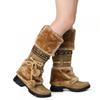 SACFOF Mid Calf Boots for Women,Winter Lace Up Pompoms Platform Anti-Slip Furry Snow Boots Fur Lined Keep Warm Knight Boots view 4