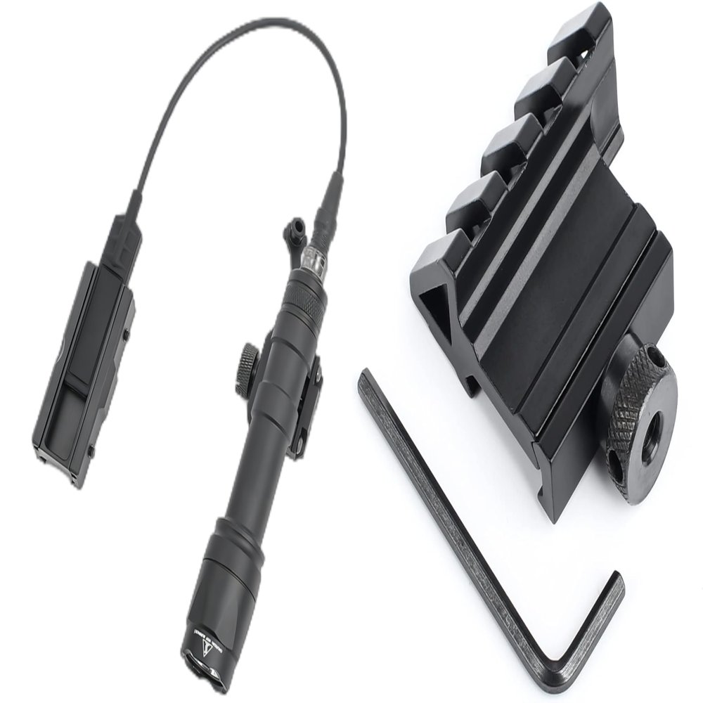 QIRUIMY M600C 600 Lumens Tactical Flashlight + 45 Degree Offset Mount, 4 Slots Offset Picatinny Rail Mount