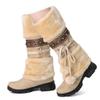 SACFOF Mid Calf Boots for Women,Winter Lace Up Pompoms Platform Anti-Slip Furry Snow Boots Fur Lined Keep Warm Knight Boots view 1