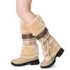 SACFOF Mid Calf Boots for Women,Winter Lace Up Pompoms Platform Anti-Slip Furry Snow Boots Fur Lined Keep Warm Knight Boots view 4