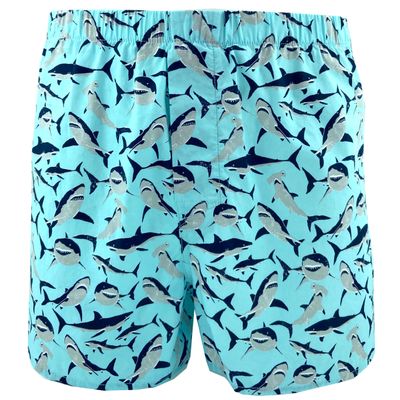 ROCK ATOLL Men's Fun Beagle Dog Shark Raccoon Pig Bison Print Boxer Shorts S-XXL (Medium, Blue Shark Print)