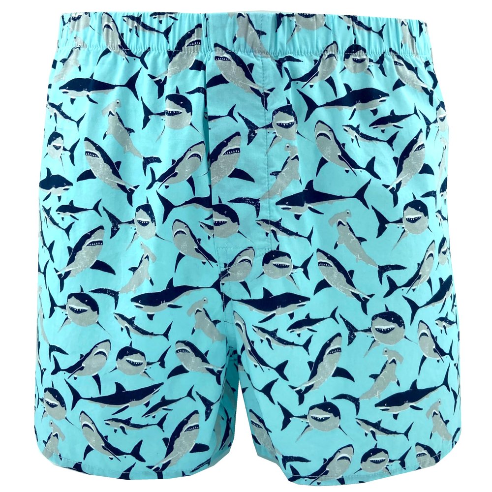 ROCK ATOLL Men's Fun Beagle Dog Shark Raccoon Pig Bison Print Boxer Shorts S-XXL (Medium, Blue Shark Print)