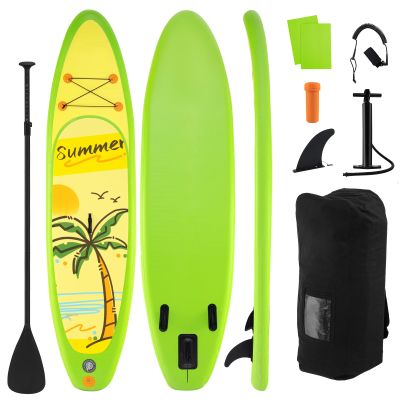 GYMAX Paddle Board, 9.8/10/11 x 6 Inflatable Stand Up Paddle Board w/SUP Accessories, Removable Fin, Paddle & Carry Bag, Blow Up Paddle Boards Standing Boat for Adults Youth (Coconut Tree, 10FT)