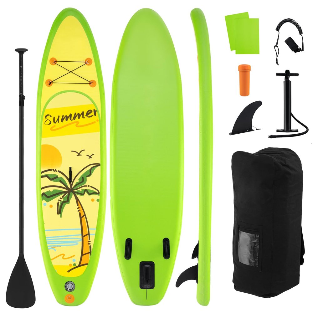 GYMAX Paddle Board, 9.8/10/11 x 6 Inflatable Stand Up Paddle Board w/SUP Accessories, Removable Fin, Paddle & Carry Bag, Blow Up Paddle Boards Standing Boat for Adults Youth (Coconut Tree, 10FT)