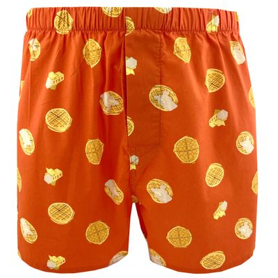 ROCK ATOLL Men's Fun Beagle Dog Shark Raccoon Pig Bison Print Boxer Shorts S-XXL (Medium, Orange Waffle Print)