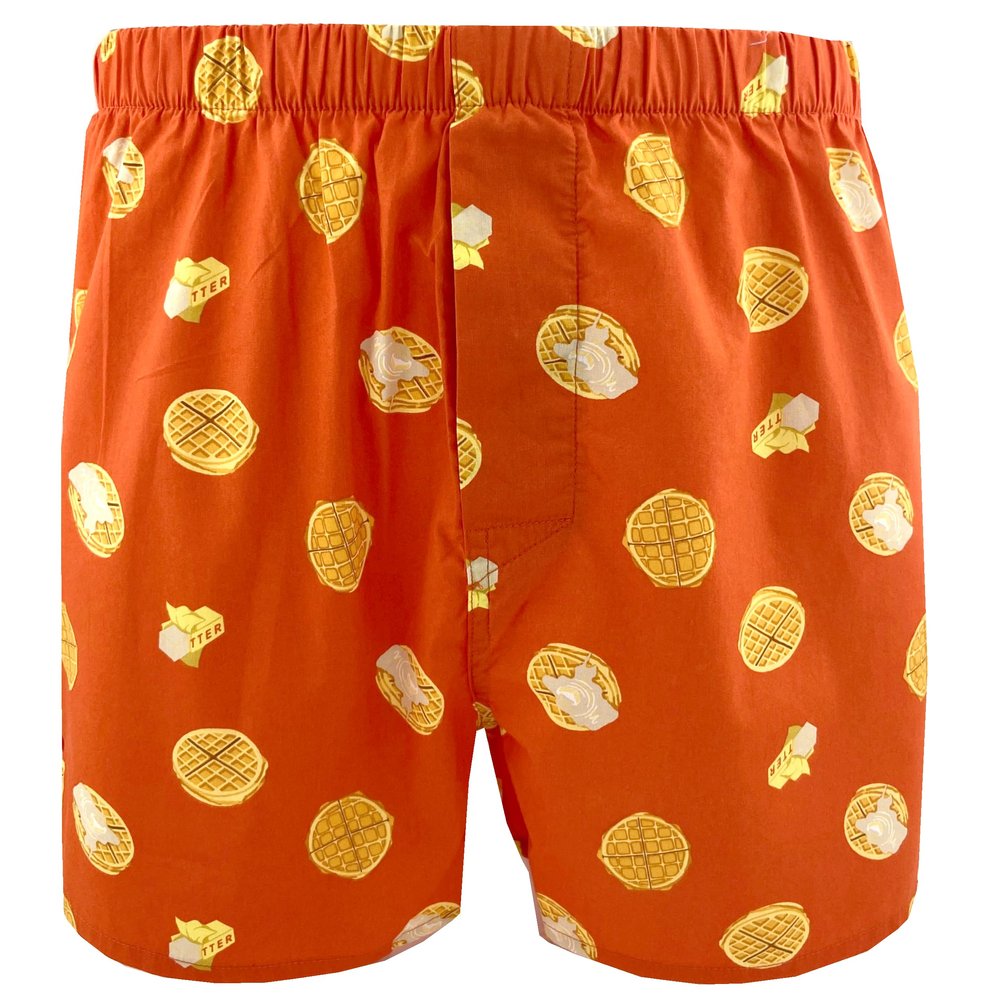 ROCK ATOLL Men's Fun Beagle Dog Shark Raccoon Pig Bison Print Boxer Shorts S-XXL (Medium, Orange Waffle Print)