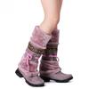 SACFOF Mid Calf Boots for Women,Winter Lace Up Pompoms Platform Anti-Slip Furry Snow Boots Fur Lined Keep Warm Knight Boots view 4