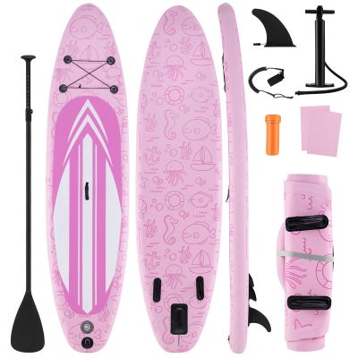GYMAX Paddle Board, 9.8/10/11 x 6 Inflatable Stand Up Paddle Board with SUP Accessories, Removable Fin, Paddle & Carry Bag, Blow Up Paddle Boards Standing Boat for Adults Youth (Pink, 10FT)
