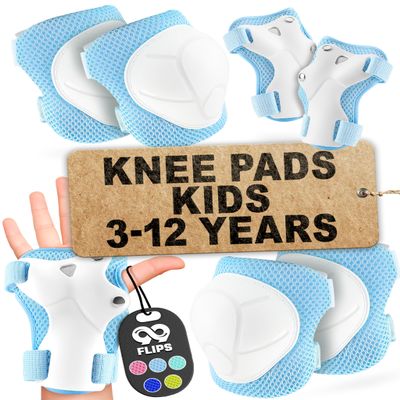 99FLIPS Knee Pads, Elbow Pads and Wrist Guards for Kids and Toddler, Skateboard, Roller Skates, Inline Skates Protective Gear - Size XS Light Blue